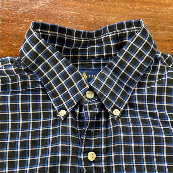 Mens Ralph Lauren Label Blue White Black plaid Dress Shirt Large L Long Sleeve - Picture 1 of 10